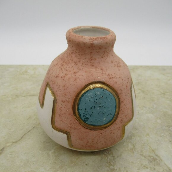 KOPA Vase Native American Pottery Pink Turquoise Blue 22k Gold Mesa Arizona NA - Picture 1 of 11